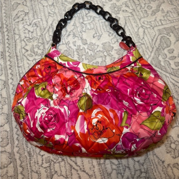 Vera Bradley EdithFloral Rose Pink Red Hobo Chain handle purse - Picture 3 of 10